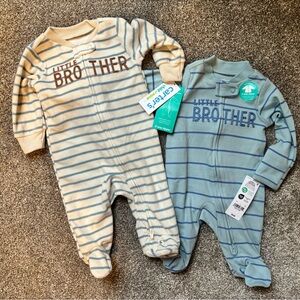 Child of Mine Little Brother Striped Footies - Cream and Blue